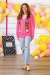 Hot Pink Sequin Pencil Cardigan | Sparkle in Pink
