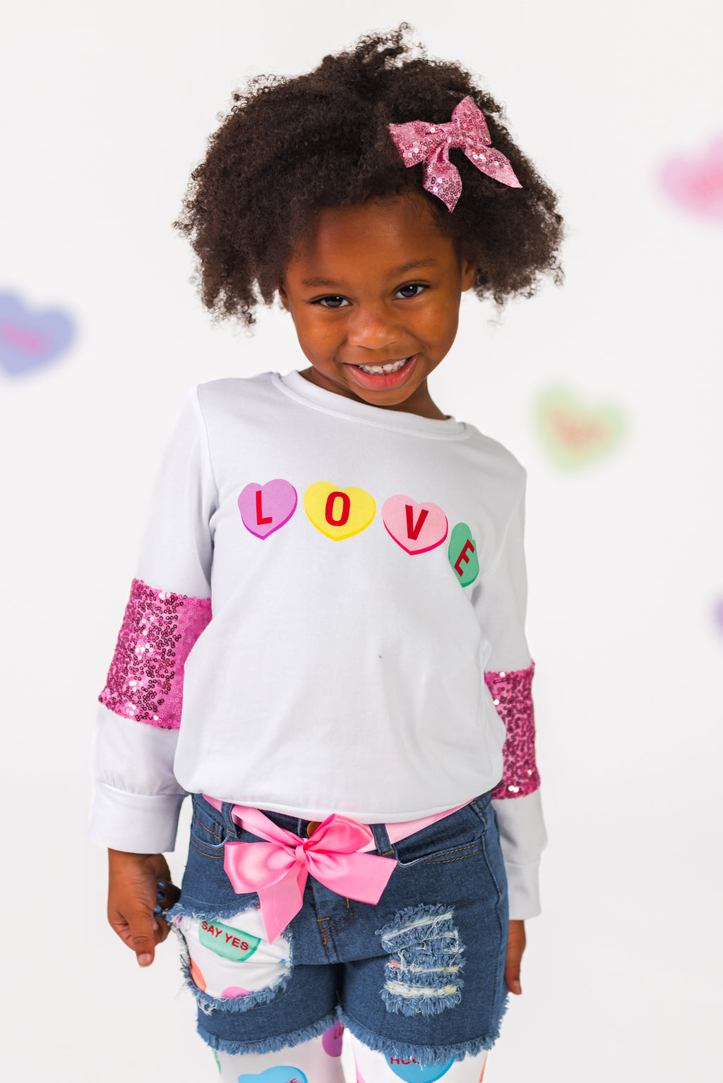 "Love" Candy Heart Legging & Denim Short Set