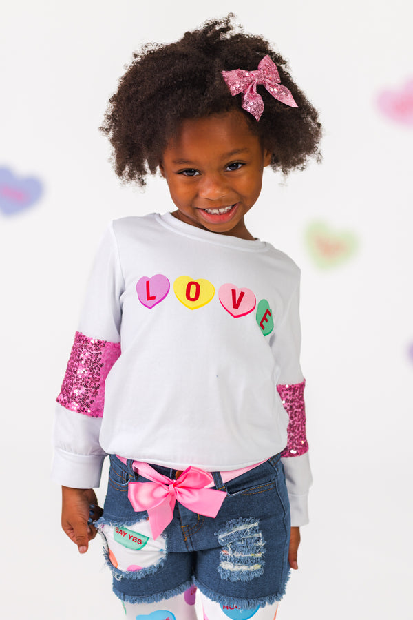 "Love" Candy Heart Legging & Denim Short Set