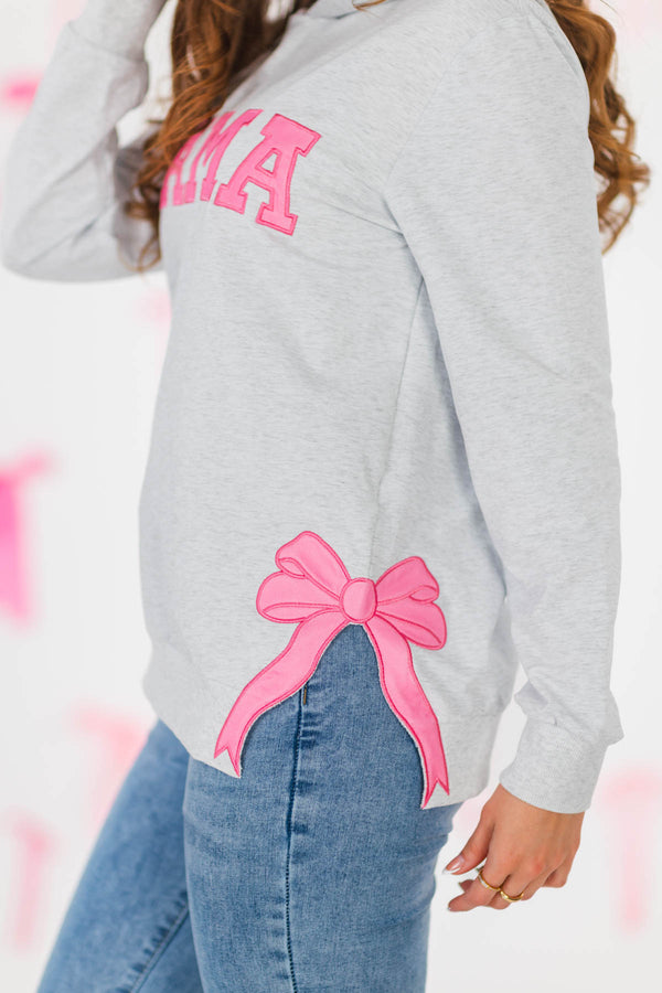 Mom & Me - "Mama & Mini" Gray & Pink Bow Hoodie