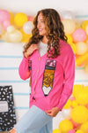 Hot Pink Sequin Pencil Cardigan | Sparkle in Pink