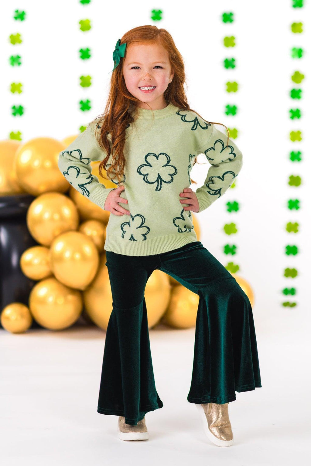 Shamrock Sweater Velvet Bell Bottom Set | Sparkle in Pink