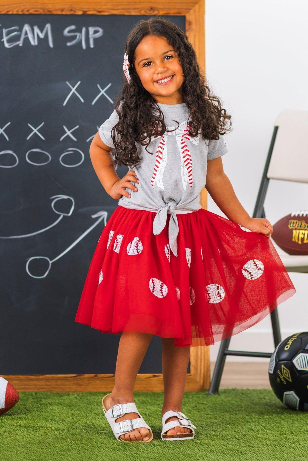 Red Sequin Baseball Tutu Skirt Set | Sparkle in Pink