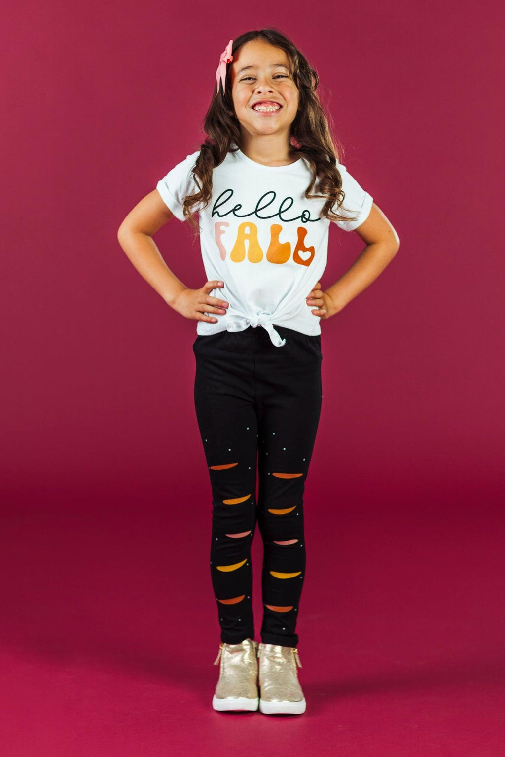 "Hello Fall" Black Legging Set | Sparkle in Pink