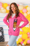 Hot Pink Sequin Pencil Cardigan | Sparkle in Pink