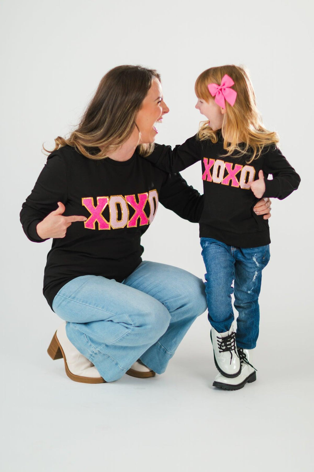 Mom & Me - "XOXO" Black Chenille Patch Top | Sparkle in Pink