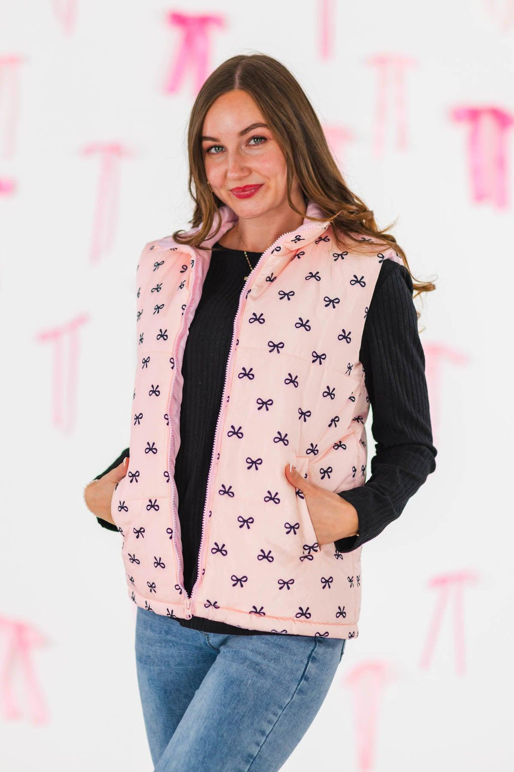 Mom & Me - Pink Bow Puffer Vest Set