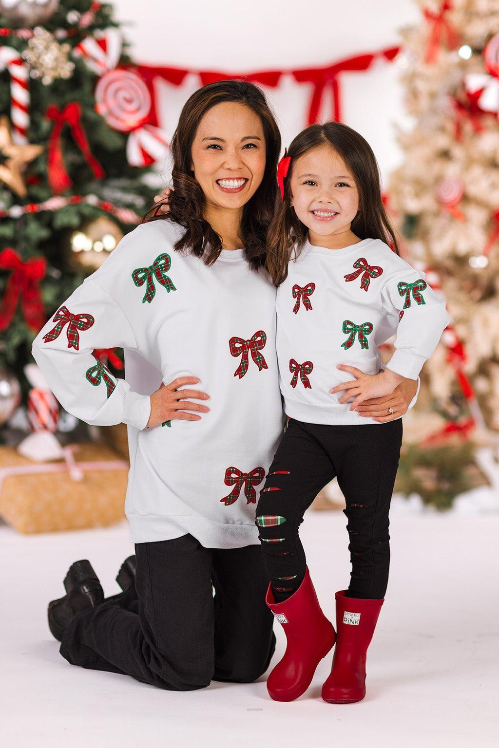 Mom & Me - Plaid Bows Top & Legging Set