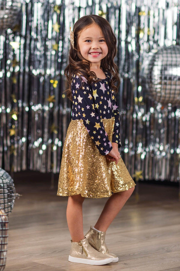 Gold Sequin Star Dress 4XL-10/12 Years Gold Sequin Star Dress 4XL-10/12 Years