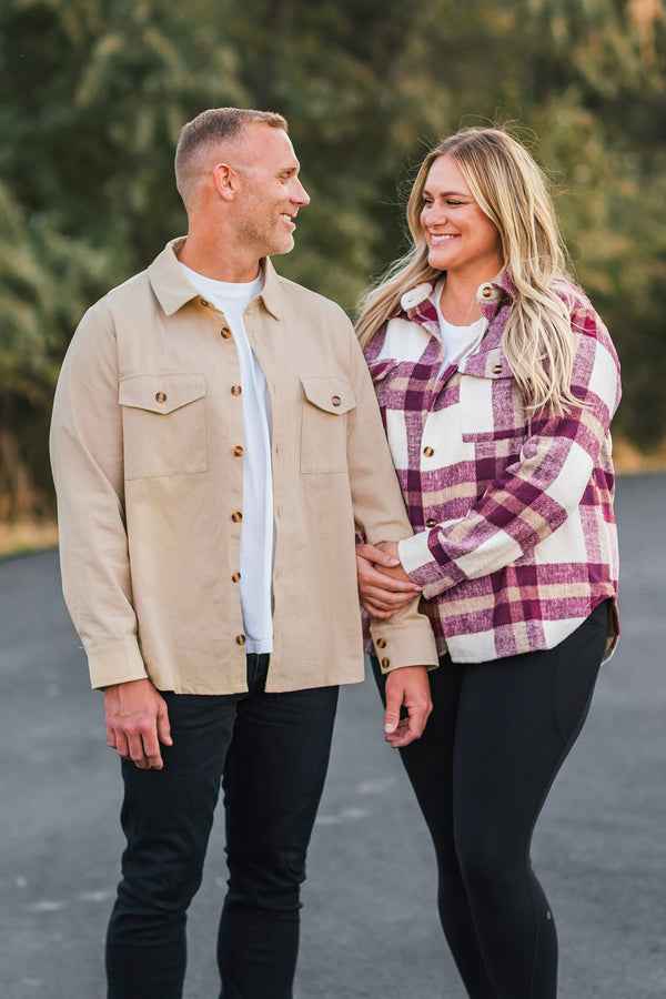 Family Burgundy Flannel & Khaki Button Down Top