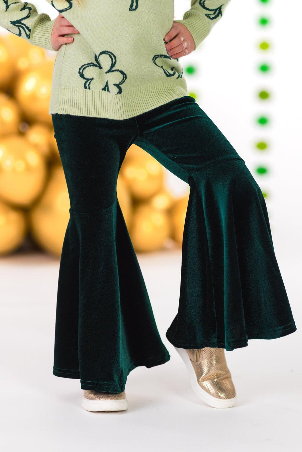 Shamrock Sweater Velvet Bell Bottom Set | Sparkle in Pink