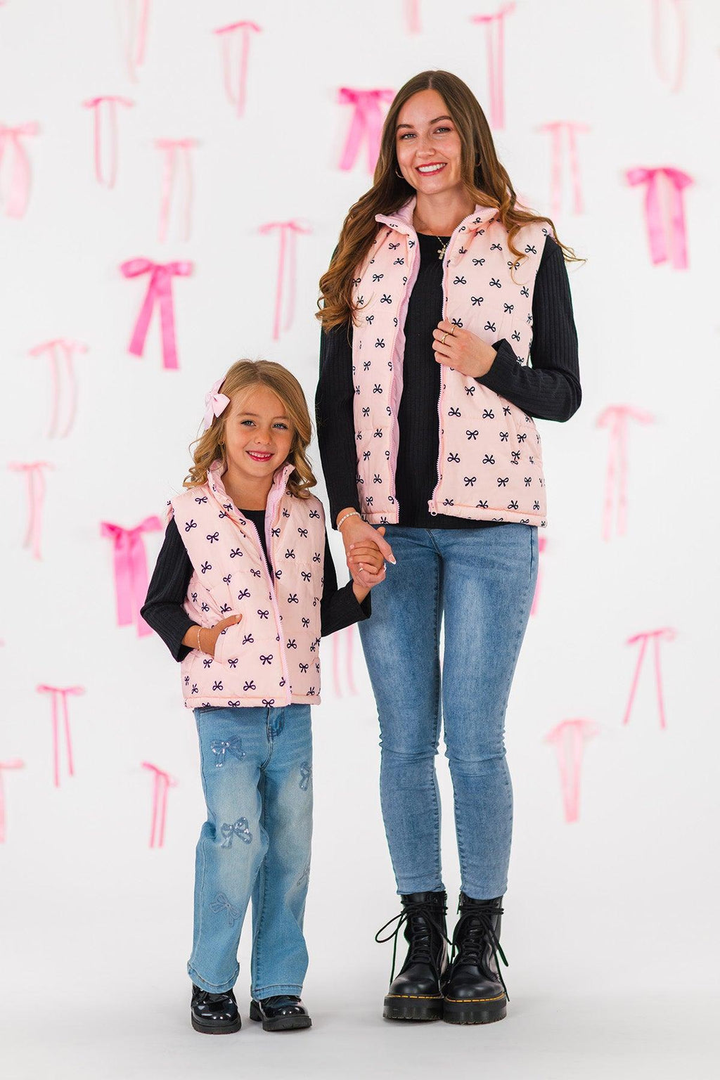 Mom & Me - Pink Bow Puffer Vest Set