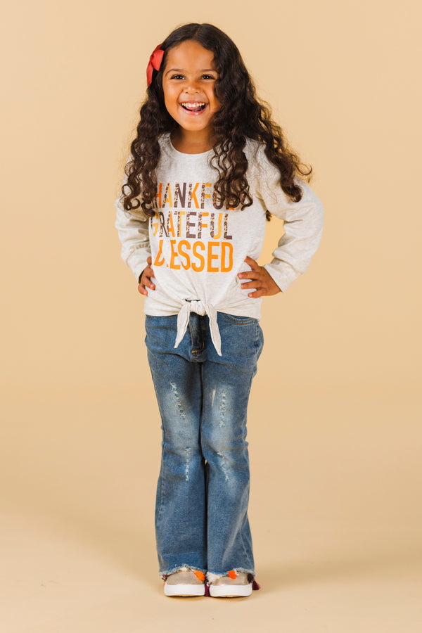 "Thankful Grateful Blessed" Denim Flare Set | Sparkle in Pink