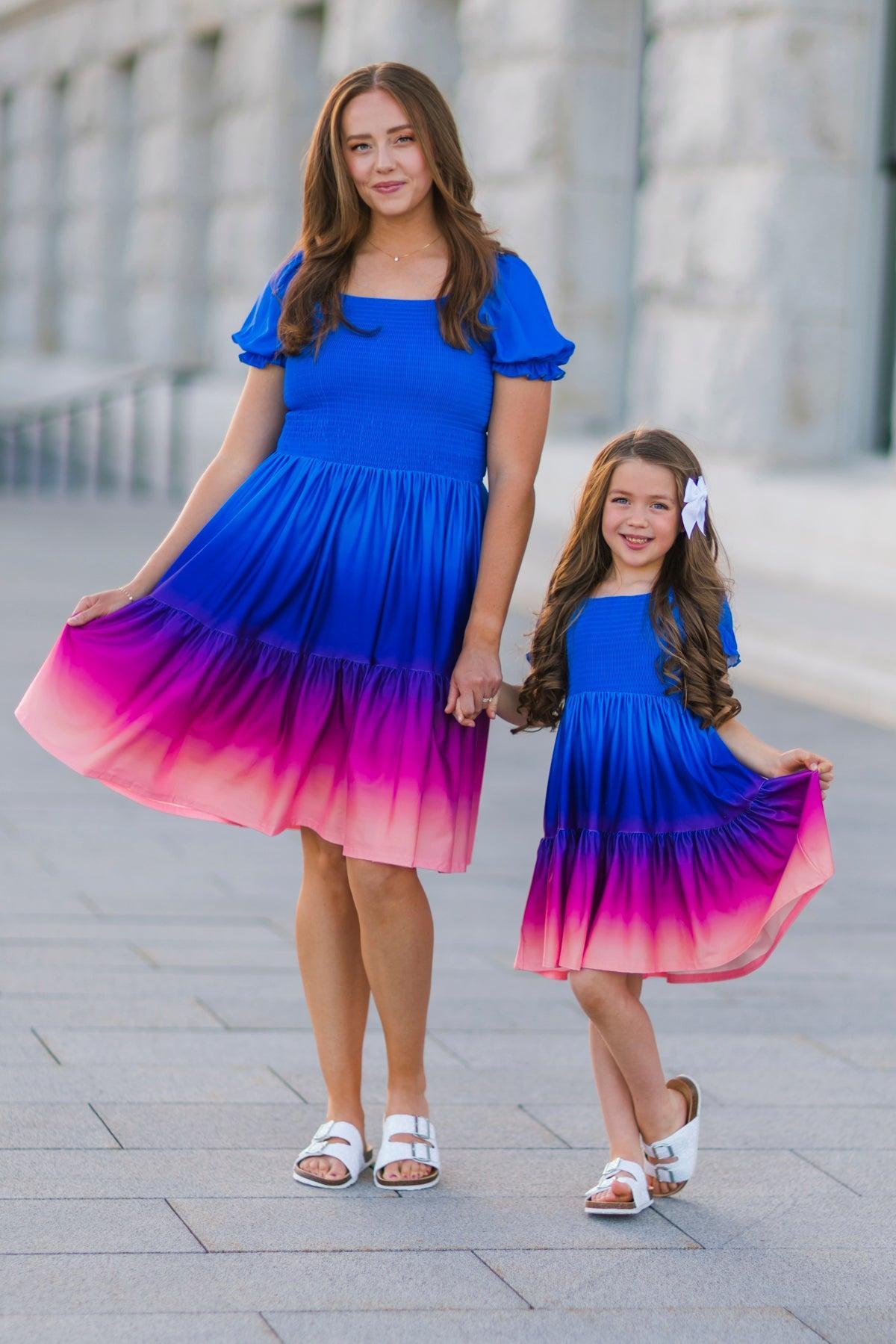 Blue Sunset Ruffle Dress | Matching Mom & Me Clothing – Sparkle In Pink