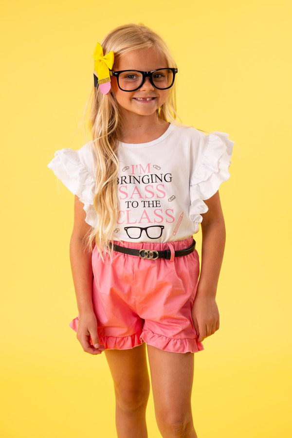 "I'm Bringing Sass To The Class" Pink Ruffle Short Set | Sparkle in Pink