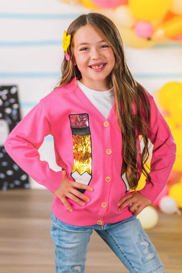 Hot Pink Sequin Pencil Cardigan | Sparkle in Pink
