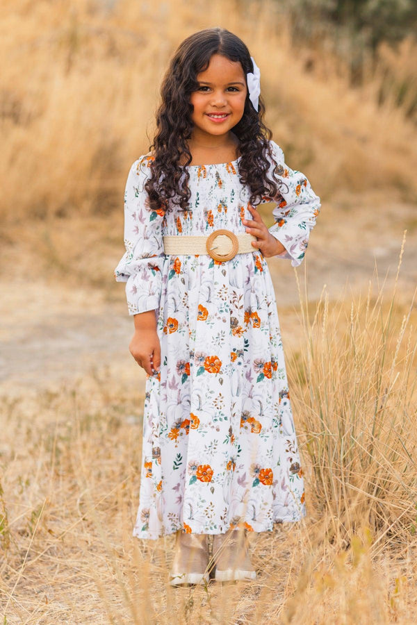 Mom & Me - White Pumpkin Floral Dress | Sparkle in Pink
