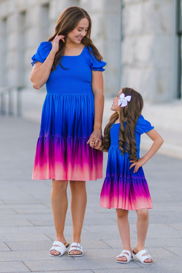 Mom & Me - Blue Sunset Ruffle Dress | Sparkle in Pink