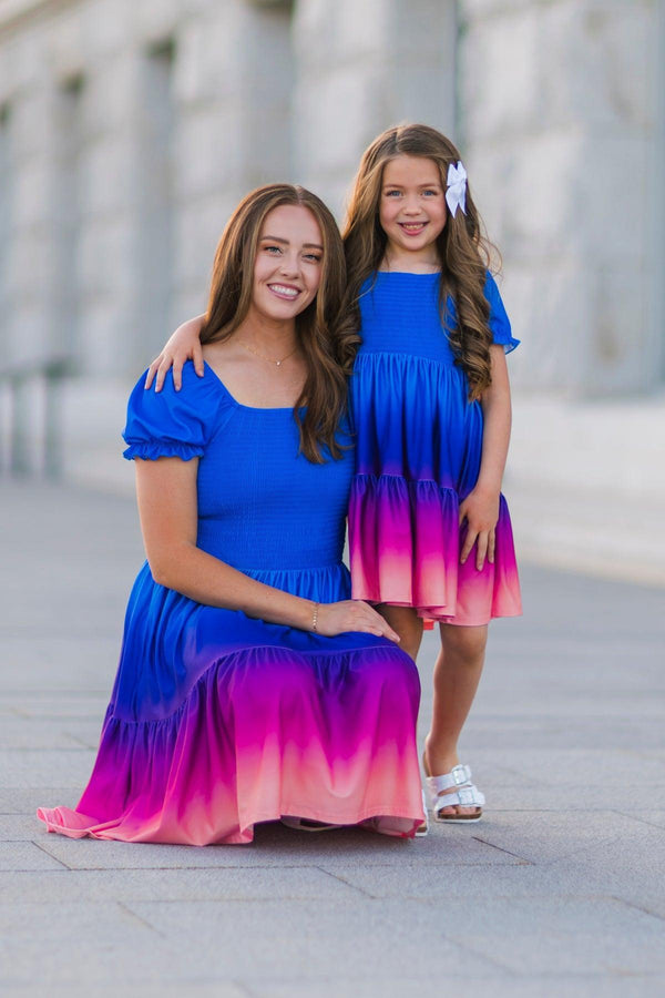 Mom & Me - Blue Sunset Ruffle Dress | Sparkle in Pink