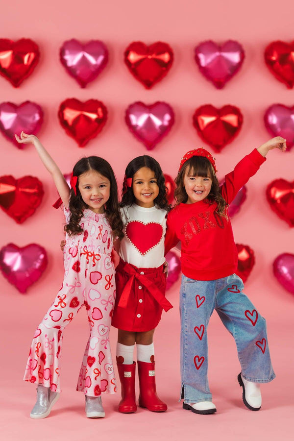 Hearts & Pearls Red Skirt Set or Onesie