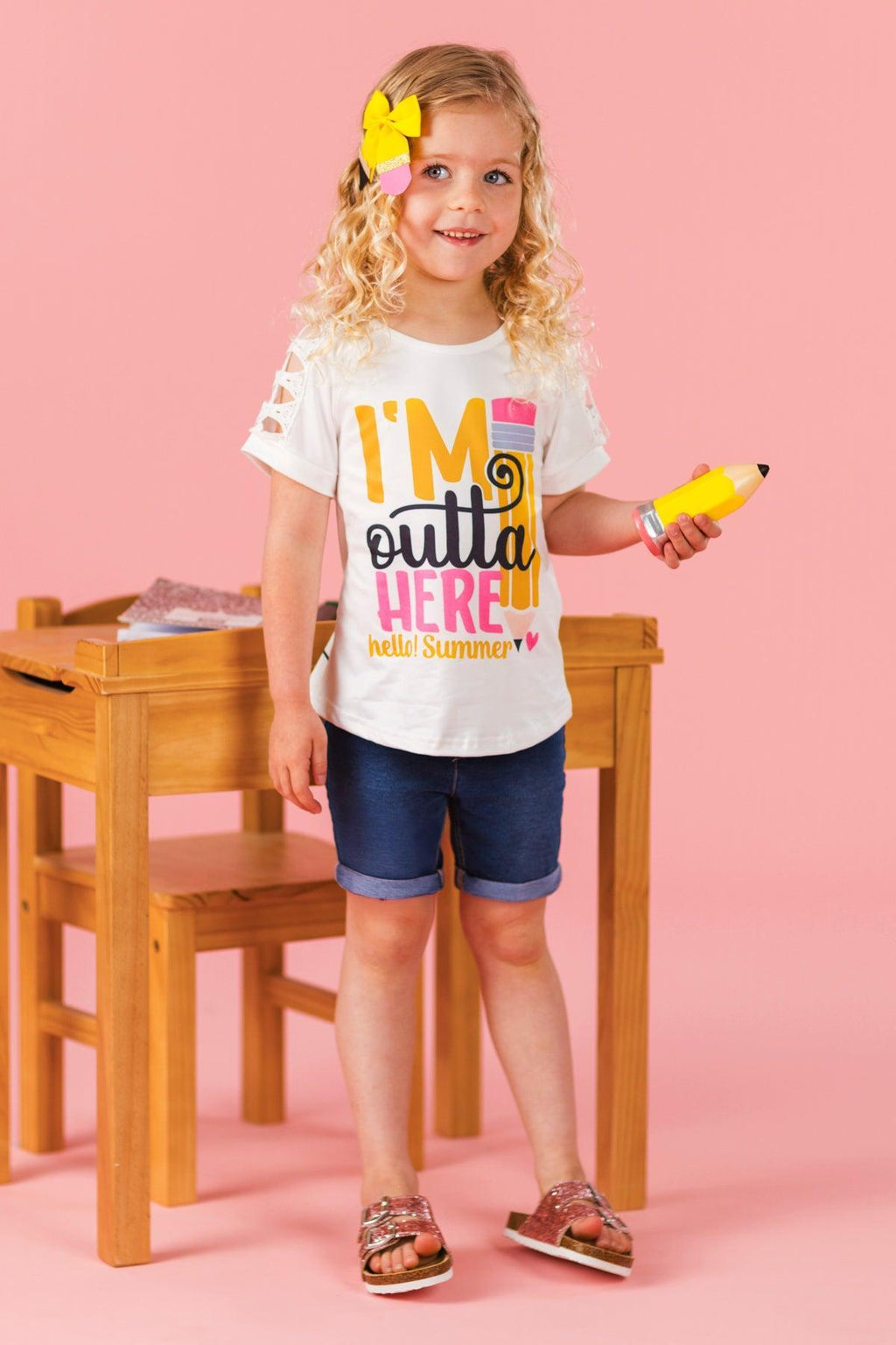 "I'm Outta Here, Hello! Summer" School Top | Sparkle in Pink