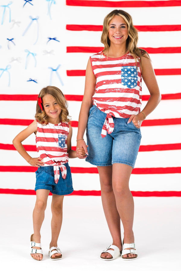 Mom & Me - Distressed Flag Tie Tank | Sparkle in Pink