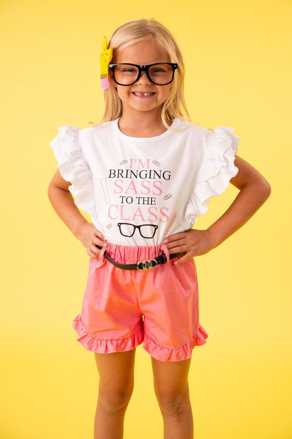 "I'm Bringing Sass To The Class" Pink Ruffle Short Set | Sparkle in Pink