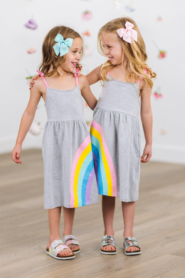 Best Friends Gray Rainbow Dress | Sparkle in Pink