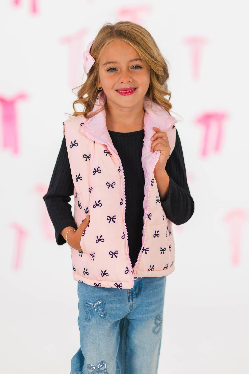 Mom & Me - Pink Bow Puffer Vest Set