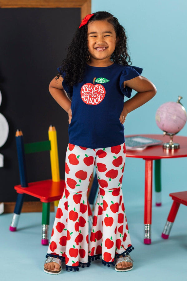 "Welcome Back To School" Apple Bell Bottom Set | Sparkle in Pink