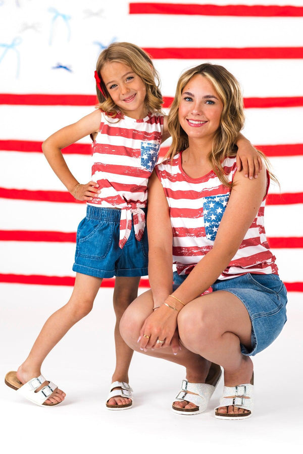 Mom & Me - Distressed Flag Tie Tank | Sparkle in Pink