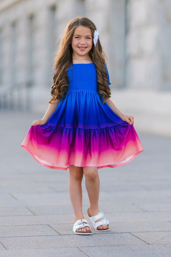 Mom & Me - Blue Sunset Ruffle Dress | Sparkle in Pink