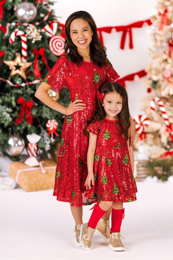 Mom & Me - Red Sequin Christmas Tree Dress