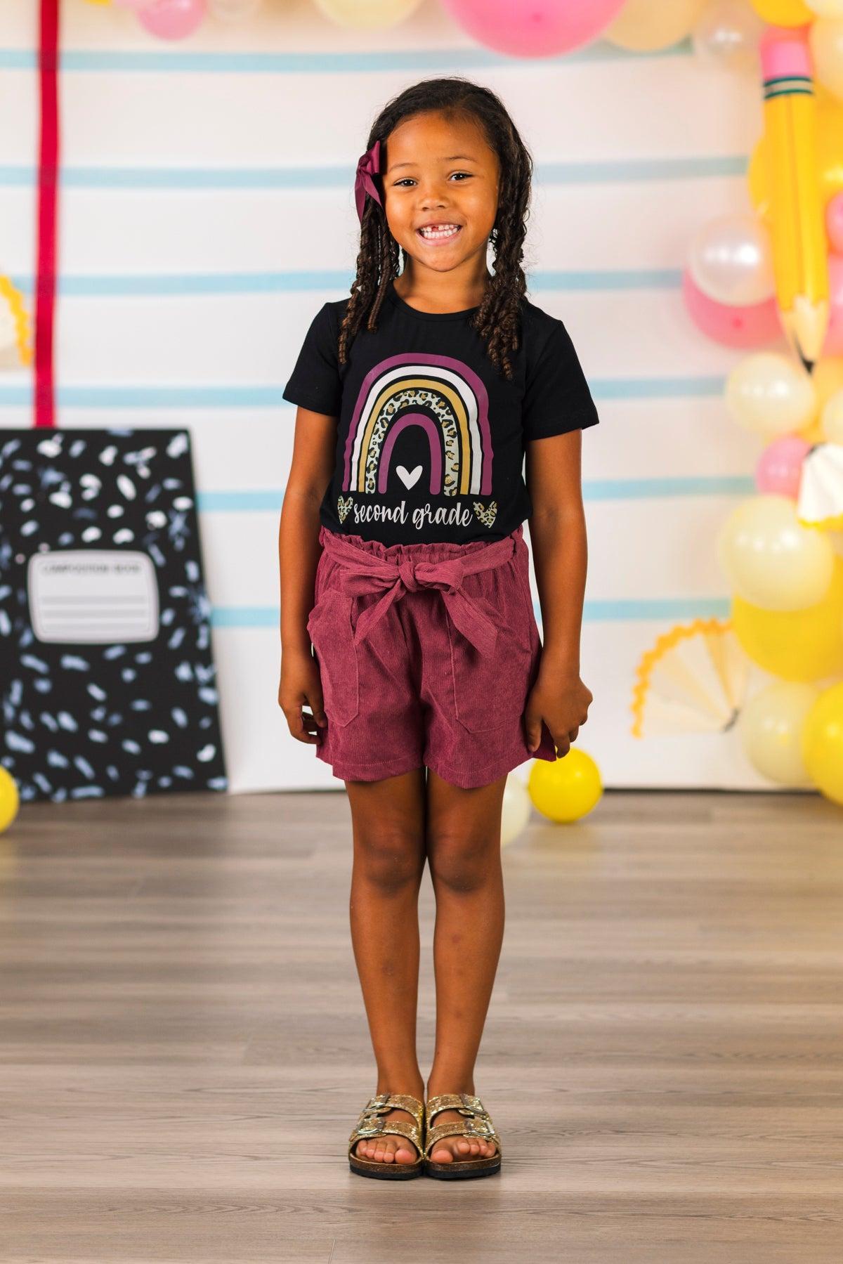 "Preschool - Sixth Grade" Plum Corduroy Short Set