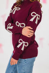 Mom & Me - Burgundy Pearl Bow Sweater