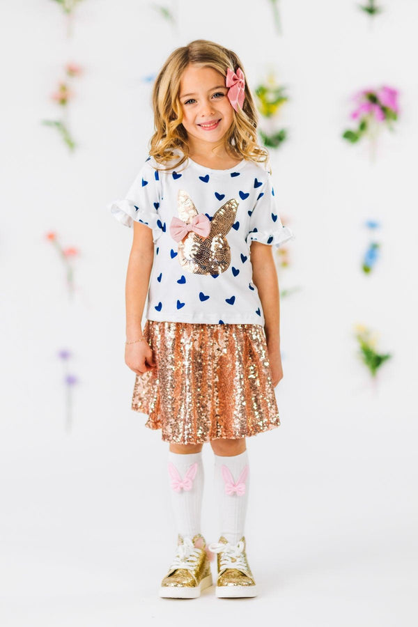 Rose Gold Bunny Sequin Skirt Set | Sparkle in Pink