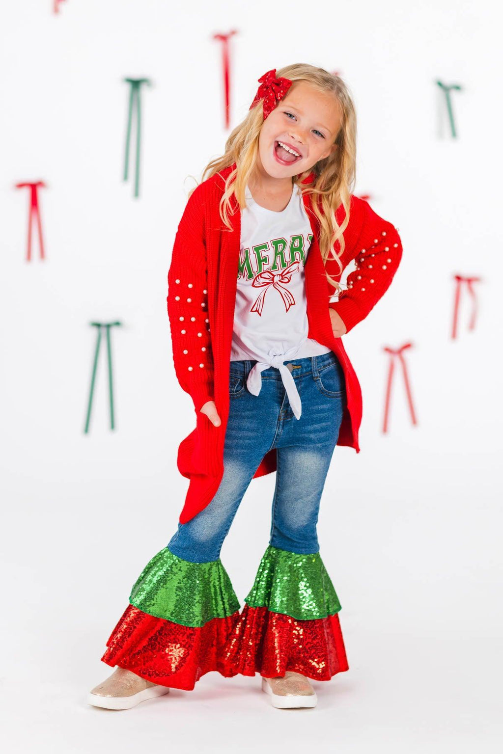 "Merry" Sequin Denim Bell Bottom Set