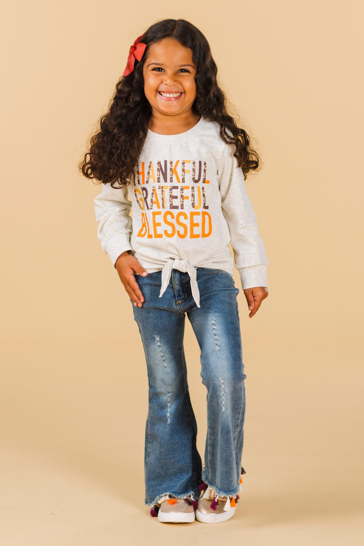 "Thankful Grateful Blessed" Denim Flare Set