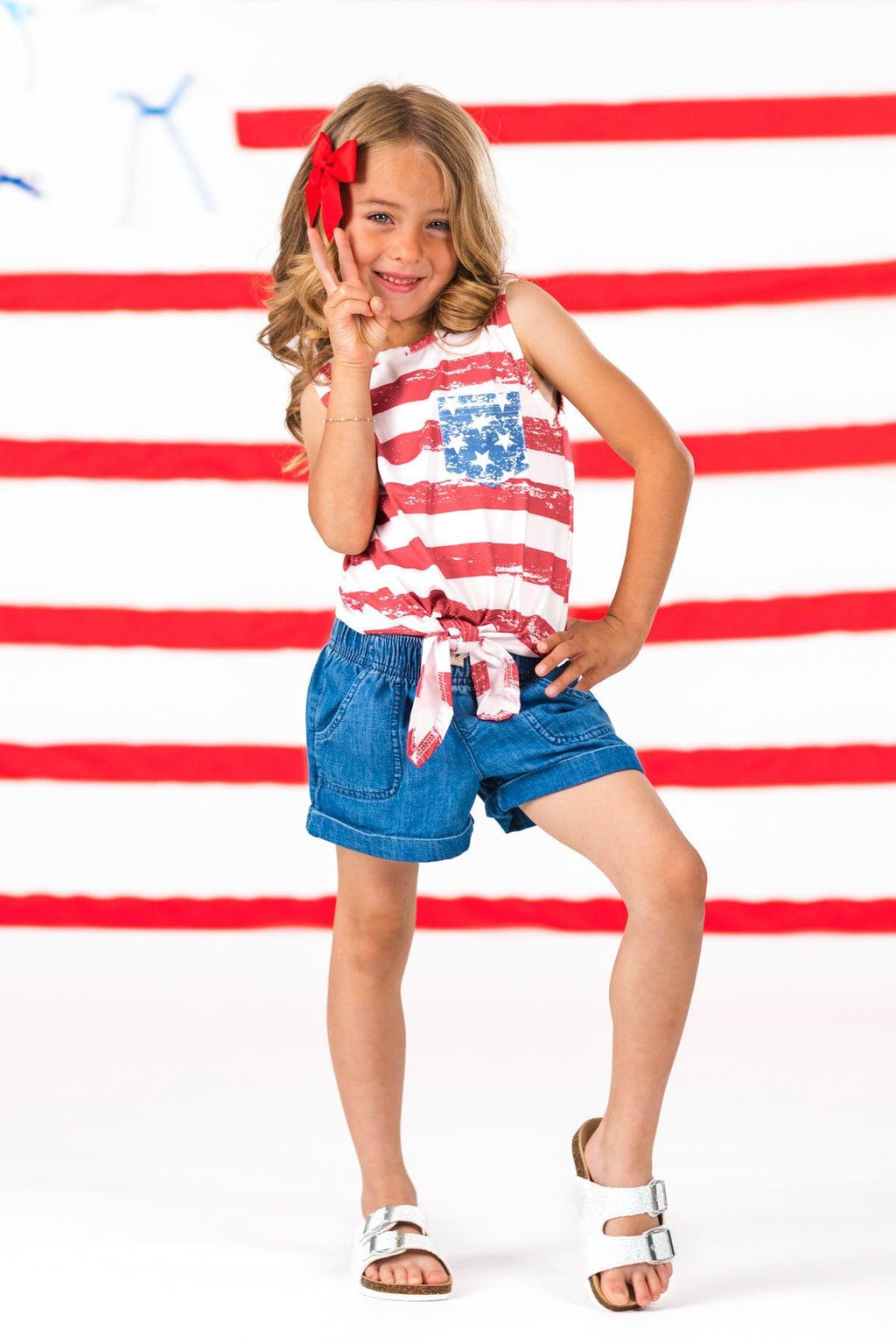 Mom & Me - Distressed Flag Tie Tank | Sparkle in Pink