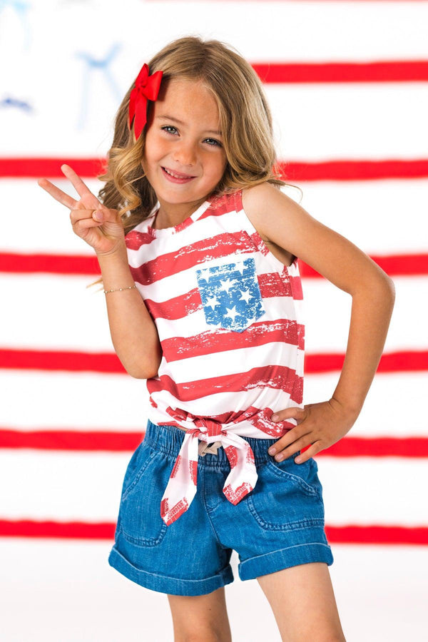 Mom & Me - Distressed Flag Tie Tank | Sparkle in Pink