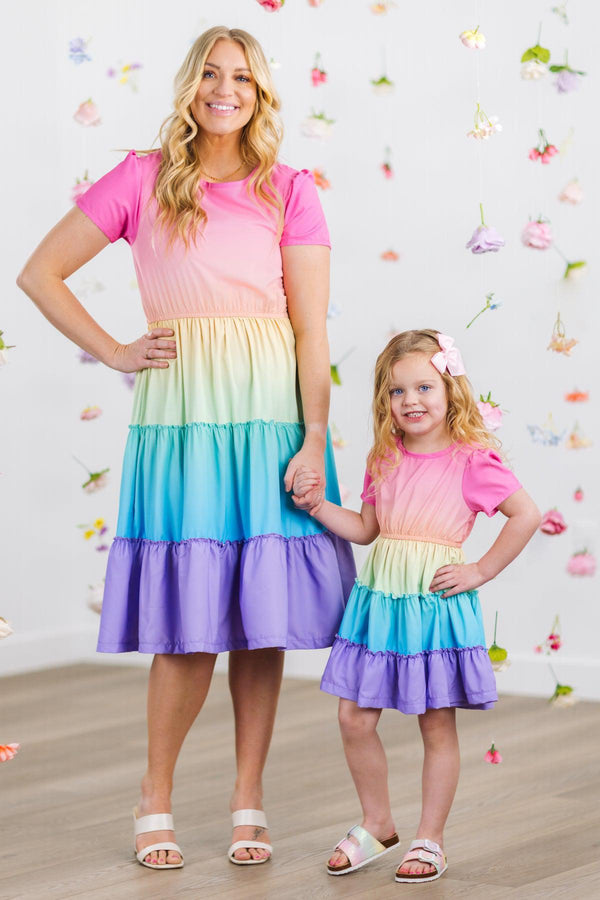 Mom & Me - Rainbow Tiered Dress | Sparkle in Pink
