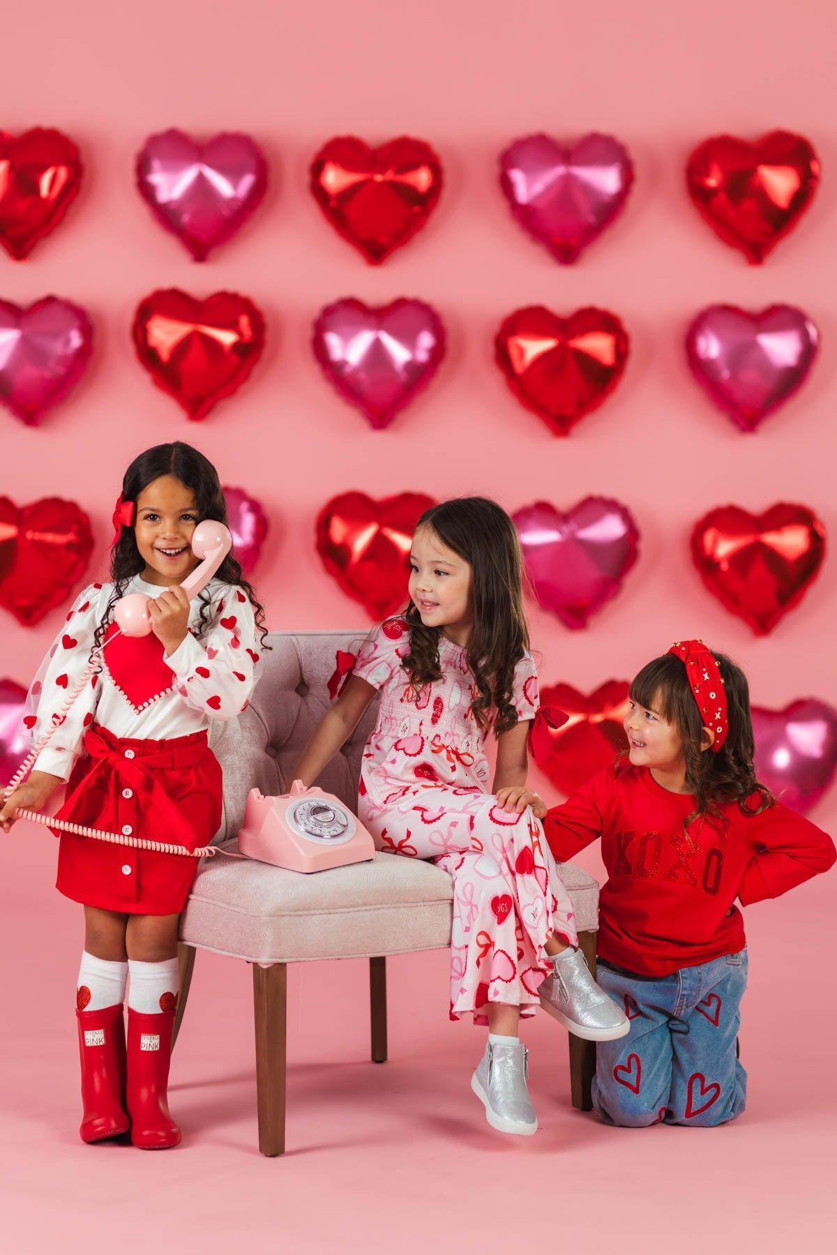 Hearts & Pearls Red Skirt Set or Onesie | Sparkle in Pink