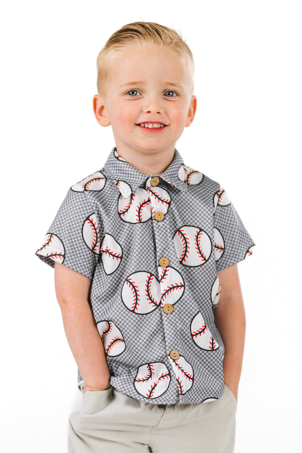 Checkered Baseball Button Down Top | Sparkle in Pink