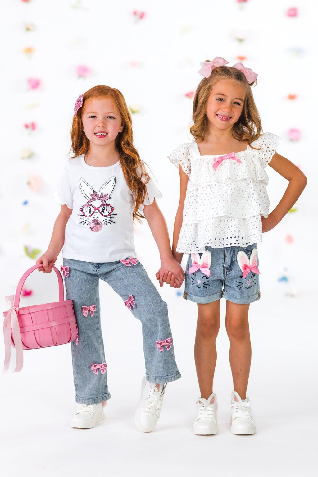 Bunny Bow Denim Short Set | Sparkle in Pink