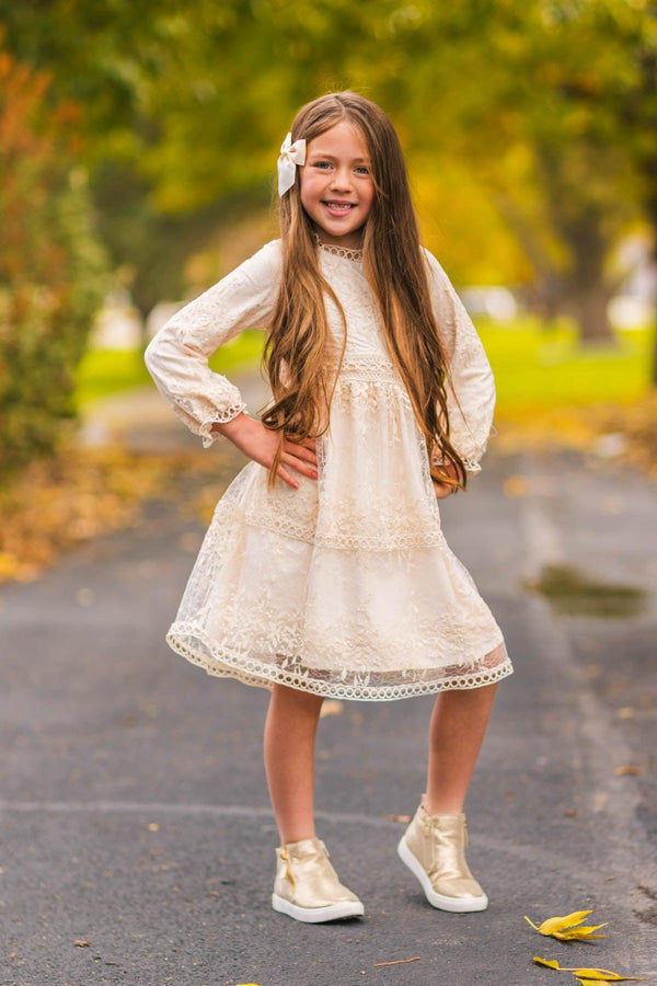 Mom & Me - Peach Lace Long Sleeve Dress | Sparkle in Pink