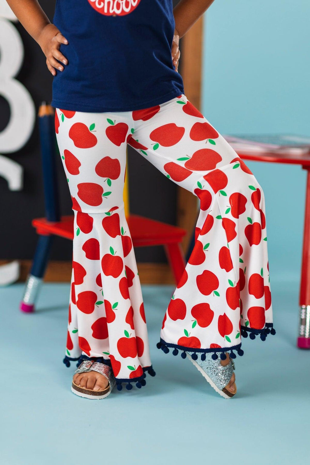 "Welcome Back To School" Apple Bell Bottom Set | Sparkle in Pink