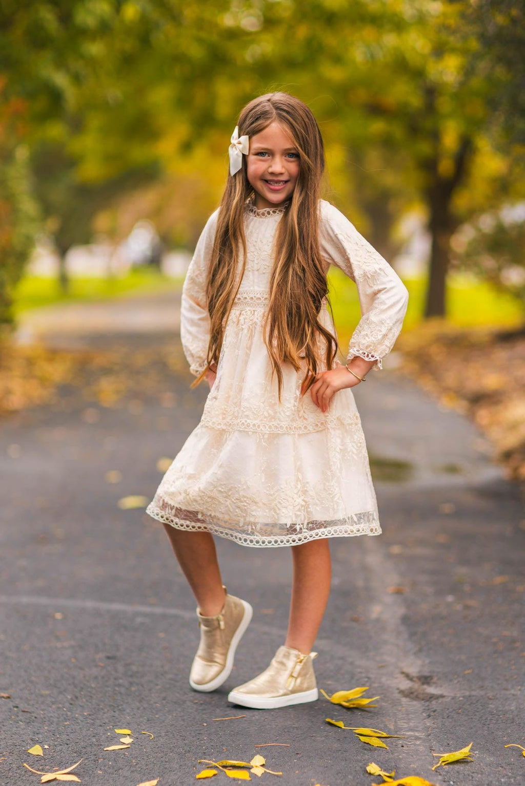 Mom & Me - Peach Lace Long Sleeve Dress | Sparkle in Pink