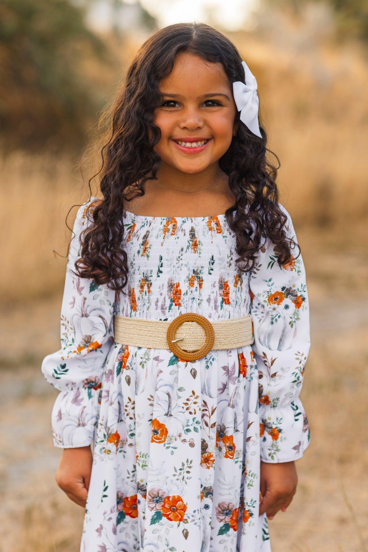 Mom & Me - White Pumpkin Floral Dress | Sparkle in Pink