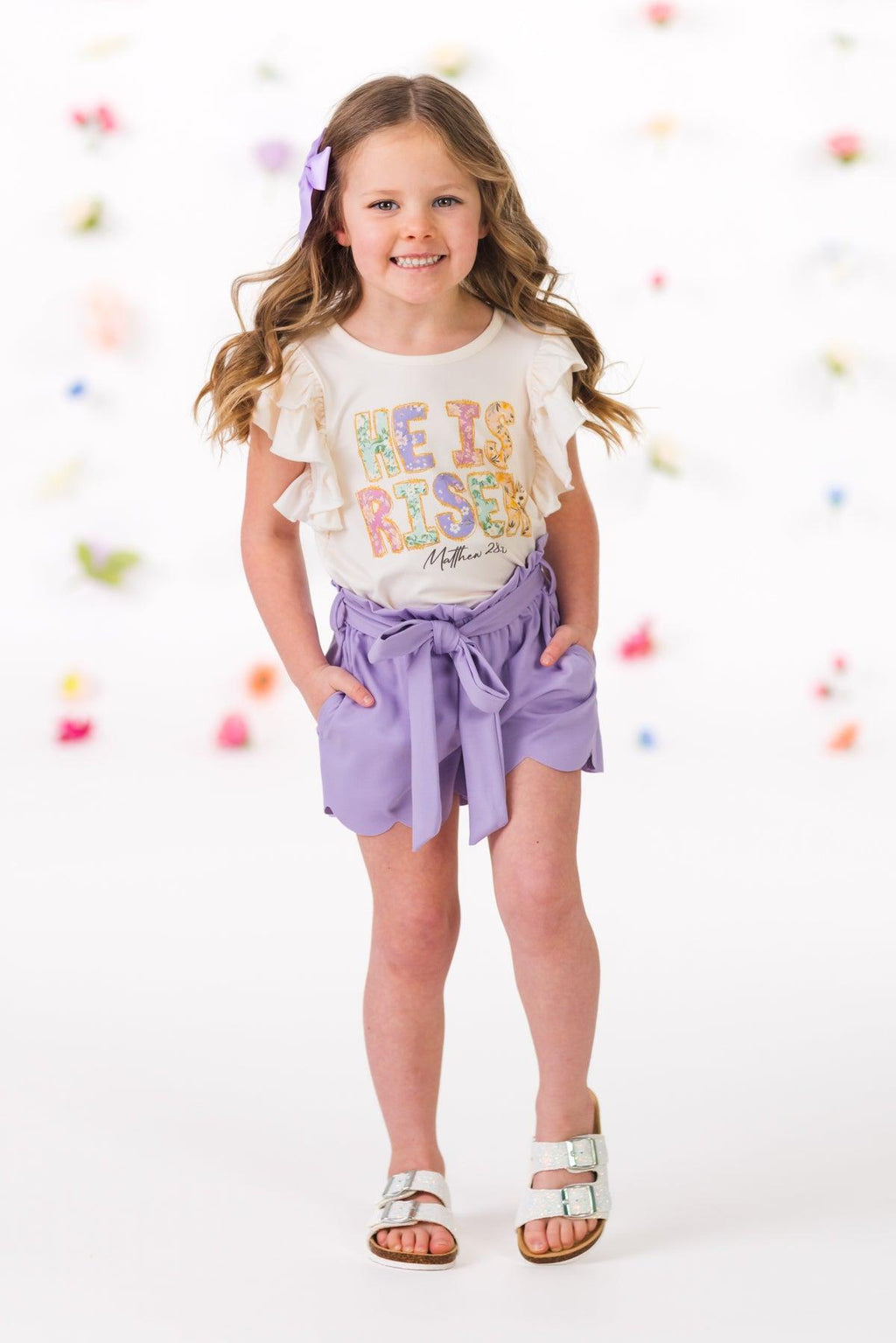 "He Is Risen" Lavender Short Set | Sparkle in Pink