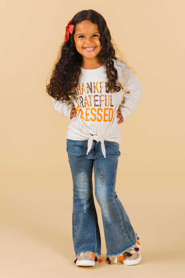 "Thankful Grateful Blessed" Denim Flare Set | Sparkle in Pink